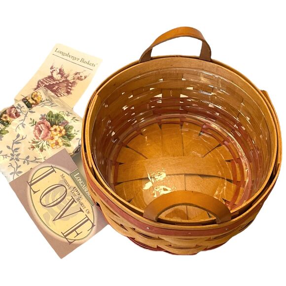 Longaberger Mothers Day Basket Of Love Cloth Liner, Protector 8" Leather Handle - Picture 2 of 7